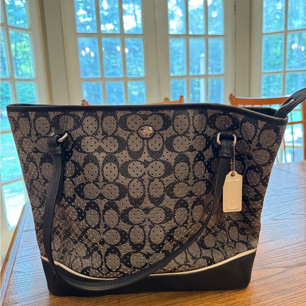 Coach Black and Gray Patterned Tote